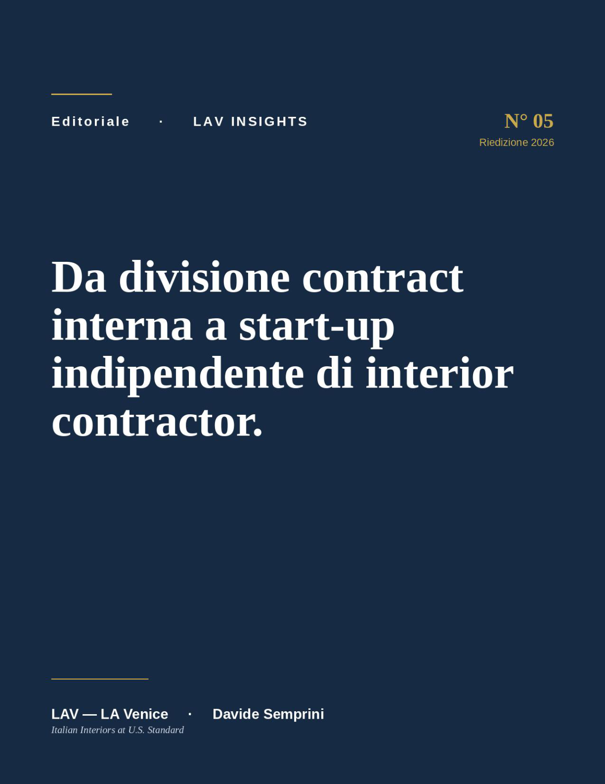 Da divisione contract interna a start-up indipendente di interior contractor.